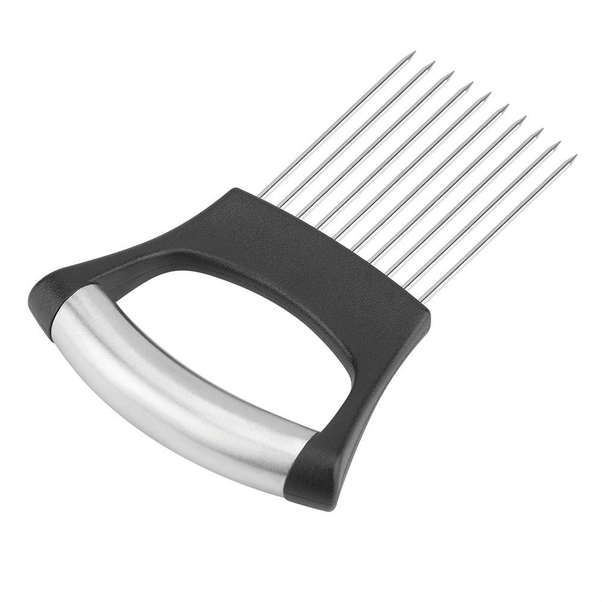 Cortador de cebolla de acero inoxidable, soporte para rebanar alimentos,  tenedor para cortar verduras, utensilios de cocina