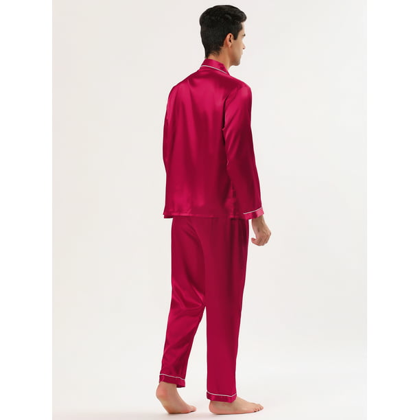 Conjuntos de pijama de satén para hombre, manga larga, con botones, ropa de dormir, ropa de dormir, Unique Bargains Pijama | Walmart en