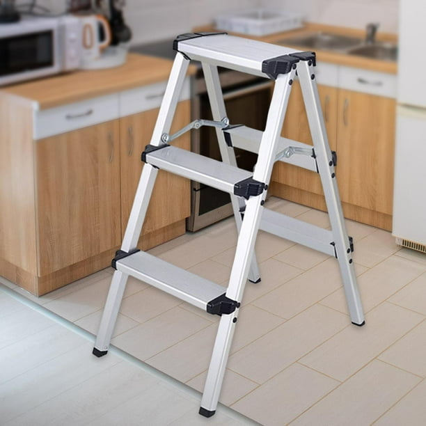  Step Ladders - Taburete plegable de 3 niveles, taburetes de  madera para adultos, banco portátil para zapatos, estante de flores, cocina  interior y baño (color nogal claro) : Hogar y Cocina