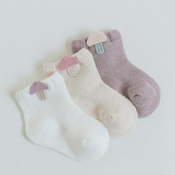 Calcetines de algodón cálido color crema claro y gris para bebé talla 000 0/3  meses