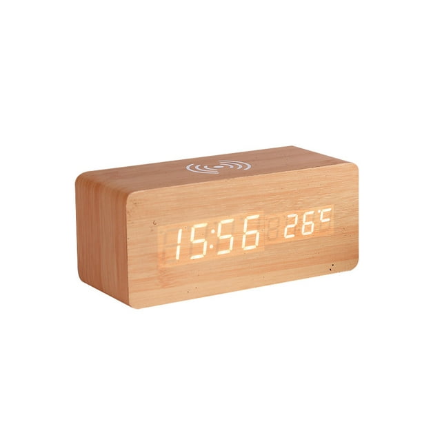  Radio despertador, radio de reloj de madera para