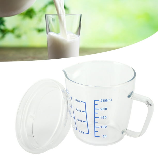Taza medidora de vidrio con tapa, resistente al calor, jarra medidora de  leche de vidrio, utensilios de cocina (8.5 fl oz)