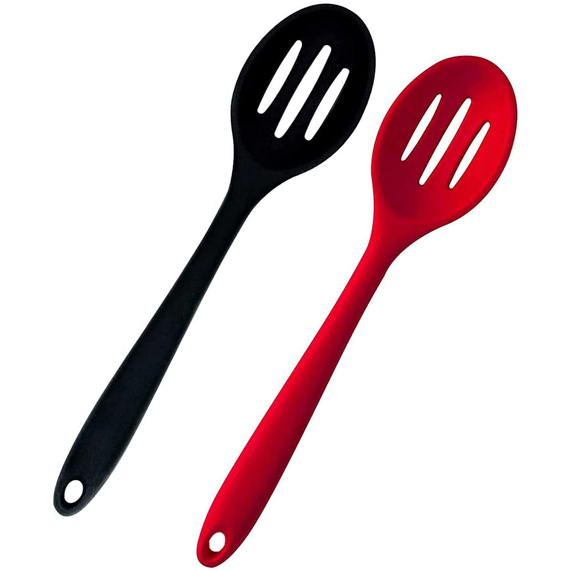 2 cucharas de silicona espumadera a prueba de calor, cuchara ranurada,  cucharón de cocina para filtrar verduras, pasta y más (rojo y negro)