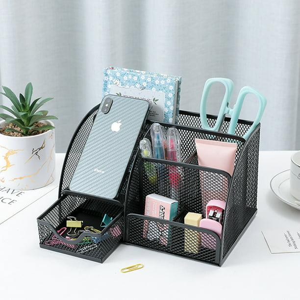   Basics Organizador de cajones de escritorio para oficina  y hogar, malla metálica, 6 compartimentos, color negro : Productos de  Oficina