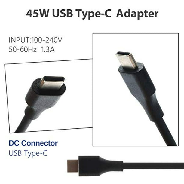 Cargador USB C de 45 W: Compatible con Chromebooks HP/Del