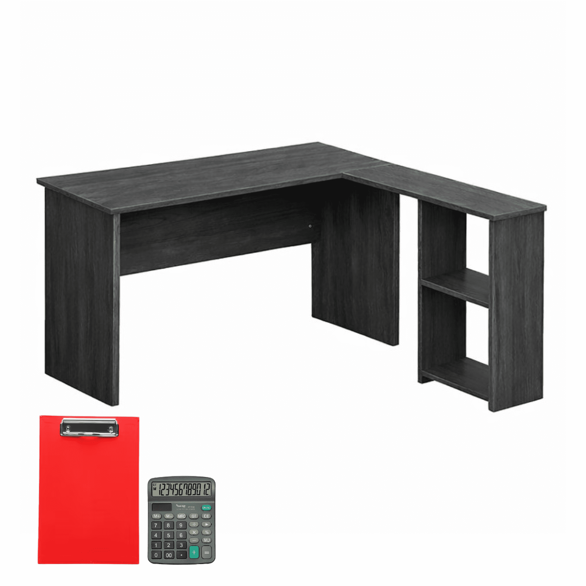 Escritorio esquinero (L) isto para ti homeoffice estudiantil color gris material mdp. incluye tabla porta papel y calculadora