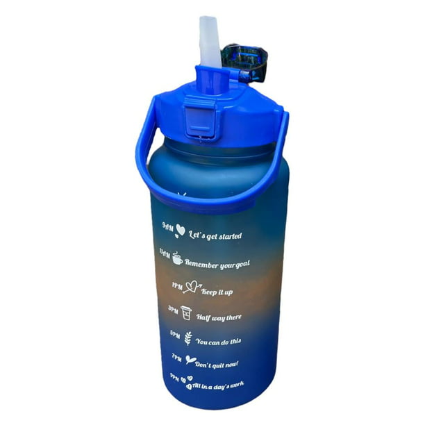 TrendyTech Botella termo para agua Motivacional de 2 litros con agarradera,  popote y tapa de seguridad (Azul)