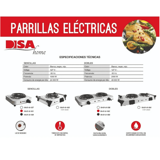 PARRILLA ELECTRICA DOBLE CON TERMOSTATO DISA 19-01-0-162