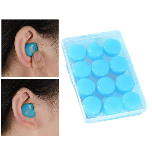 12 tapones pa los oídos de silicona con canceción de ruido, traje cómodo  los tamaños Azul Colcomx Tapones para los oídos para dormir