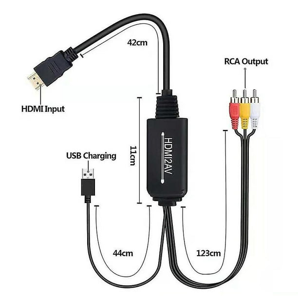 NEWCARE - Convertidor adaptador HDMI a RCA y HDMI, HDMI a HDMI+3RCA CVBS AV  adaptador de audio/divisor de vídeo compuesto, con adaptador de corriente