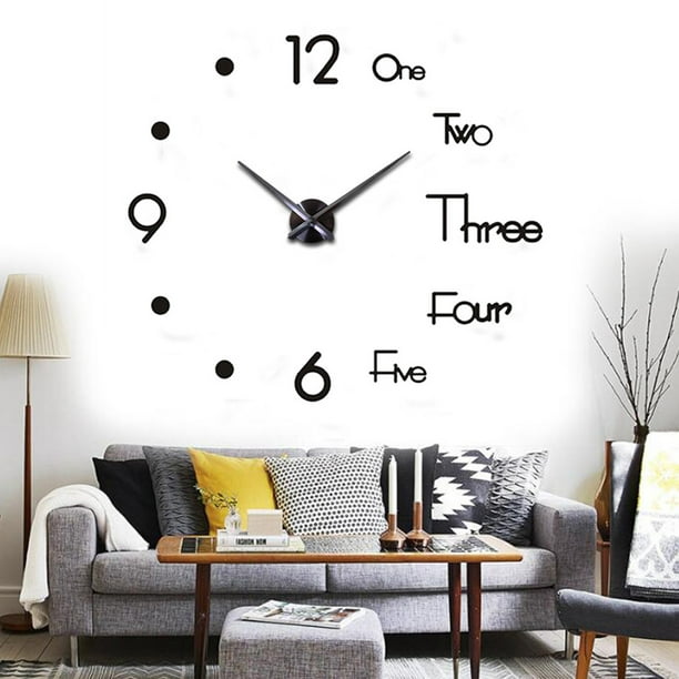Virklyee DIY Reloj Pared Adhesivos 3D DIY Frameless Reloj Reloj de Pared  Pegatina 3D Decoración para Sala de Estar Dormitorio Cocina Oficina Hotel  Dibujo de Posicionamiento(Negro 55cm) : : Hogar y cocina