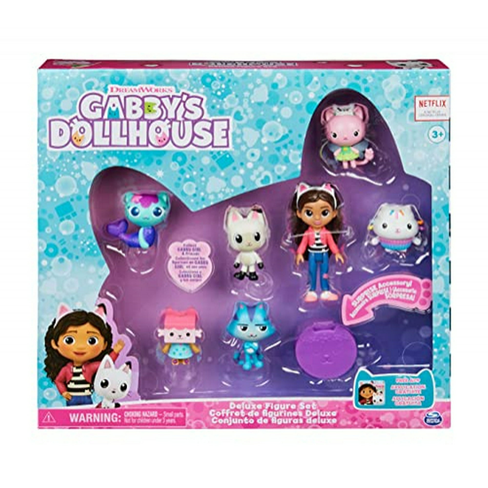 Gabby's Dollhouse - Juego de juguetes para niñas, paquete con mini juego de  casa de muñecas de Gabby's Dollhouse, calcomanías, colgador de puerta 
