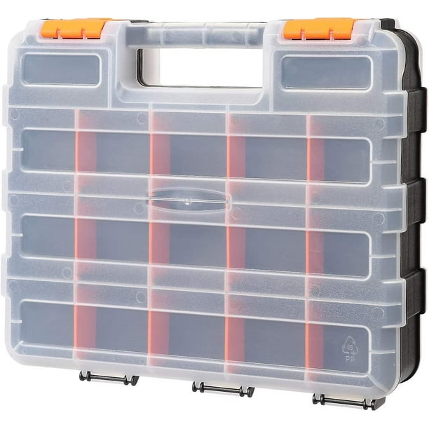 Caja organizadora de herramientas, caja de almacenamiento de piezas  pequeñas, 34 compartimentos, organizadores de hardware de doble cara con  divisores