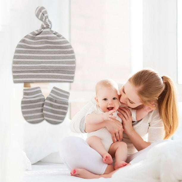 Juego de para bebé y suave para recién nacido con para rascar, para niñas, , unisex, regalo para recién nacidos blanca gris Baoblaze guantes de gorro de recién nacido