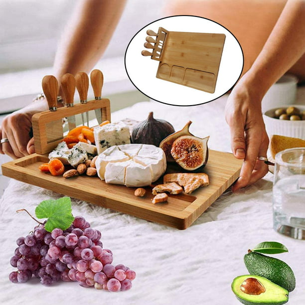 Tabla de quesos,Juego de tablero de queso de bambú cortando herramientas de  cocina,Conjunto de cuchillos de accesorios de tablero de queso,Placas de  madera Partes Platos personalizados Sunnimix Tabla de quesos