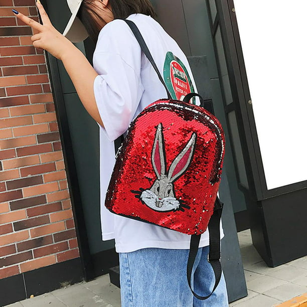 Bolsa mochilas escolares con lentejuelas para niñas, mochila cuadrada de conejo de dibujos anim JShteea Para | Bodega en línea
