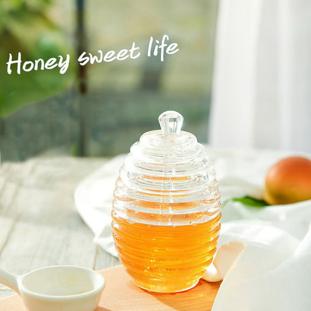 Tarro de miel de cristal, tarro de miel, dispensador de miel, dispensador  de jarabe, hermoso frasco de miel con soporte, utensilios de cocina para el