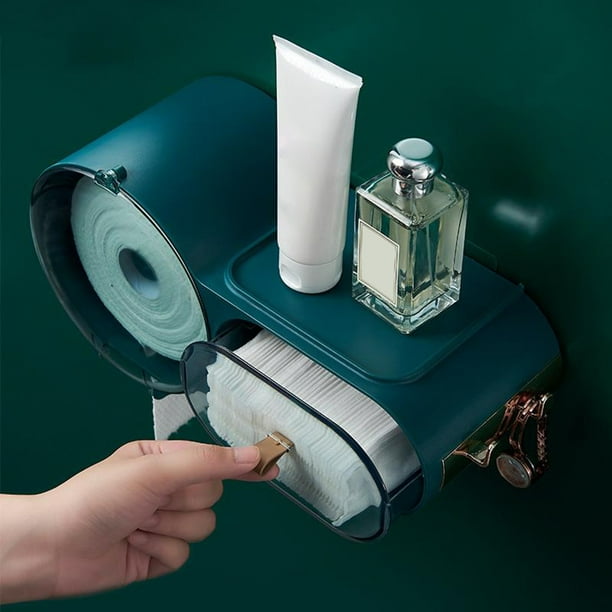 Portarrollos de papel higiénico adhesivo con cajón de almacenamiento de caja  de pañuelos de baño Sop Sunnimix soporte de papel tisú de montaje en pared