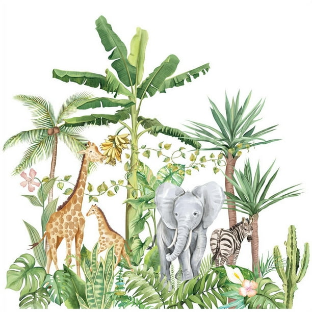  Un conjunto de pegatinas de pared de animales de la selva tropical de dibujos animados extraíbles, c JAMW Sencillez
