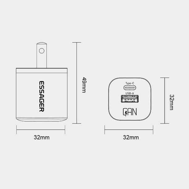 Cargador Usb Tipo C De 20 W Gan Puertos duales portátiles del adaptador de  corriente del cabezal de carga para teléfonos móviles iPhone Huawei