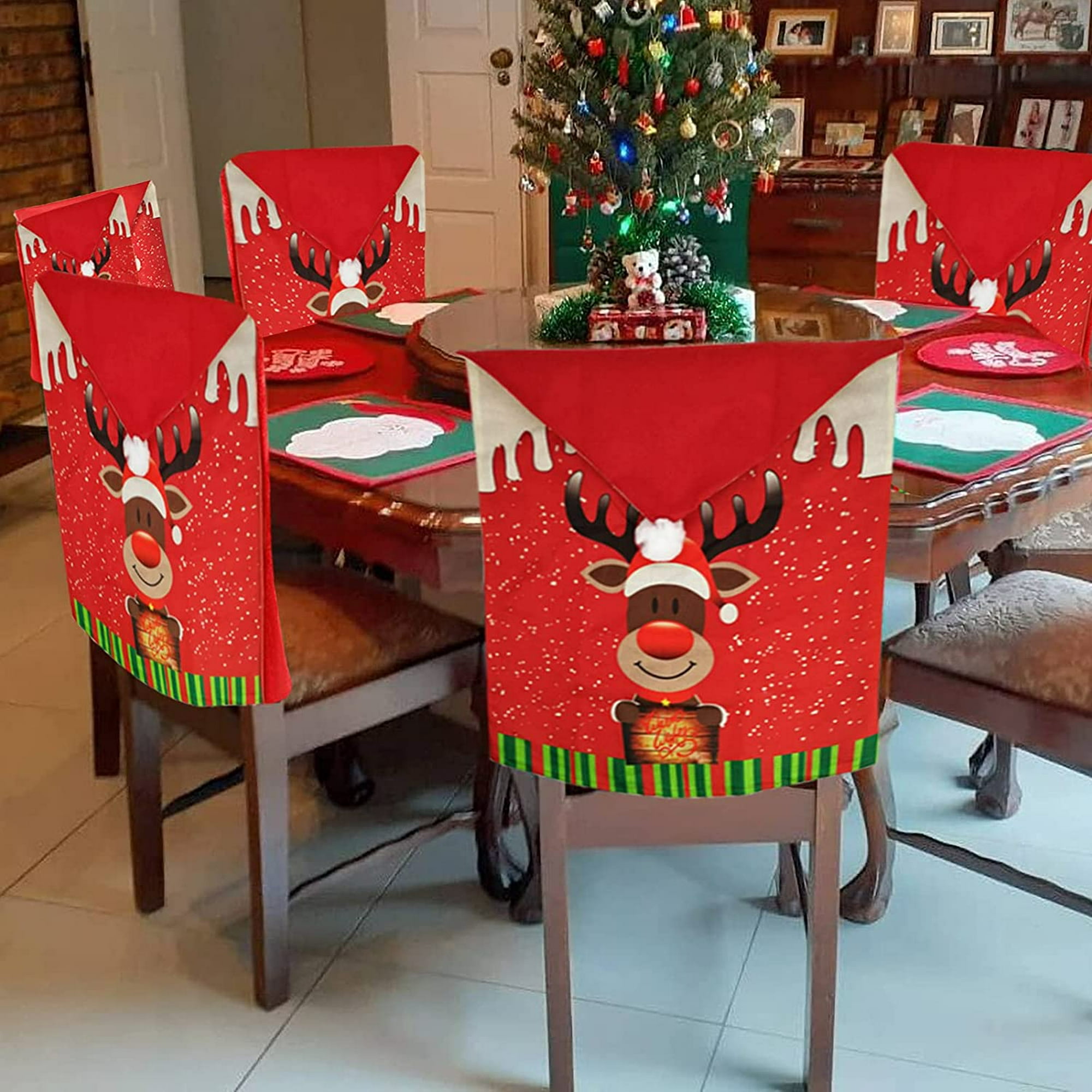 ShenMo, 4 Uds., fundas navideñas para sillas, fundas de tela para añadir  sillas, decoración navideña, se adapta a todas las sillas, fundas para  sillas, fundas para muebles LingWen 9024715196750