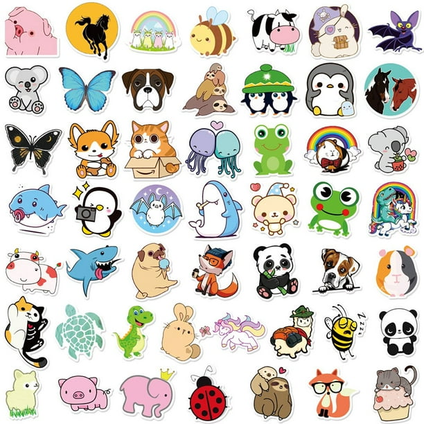 Pegatinas de animales de dibujos animados para niños y adolescentes, 50  piezas, nevera, papelería, álbum de recortes, pegatina de Graffiti