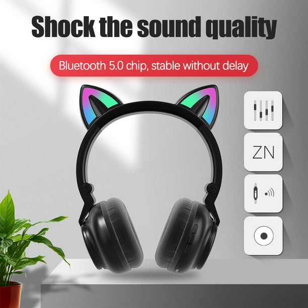 Audifonos Inalambricos Bluetooth 5.0 Cat LED Mic Auriculares para Mujer  Niñas