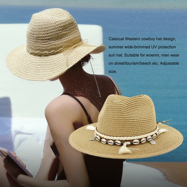 Jumpingount Sombrero de vaquero de paja para hombre, gorras de playa,  Protector de sombrilla, cabeza elegante, sombreros de protección solar de  Type2 NO2
