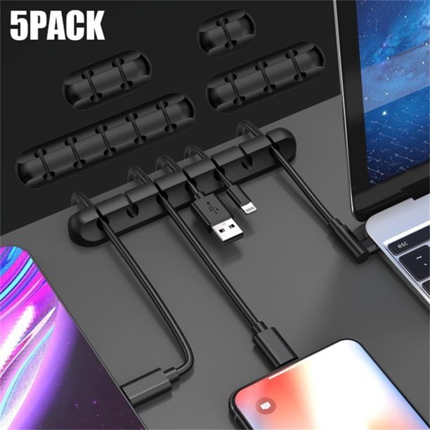 Paquete de 3 clips de soporte de cables, organizador de cables de gestión  de cables, clips de carga USB, soportes de cable de silicona autoadhesivos