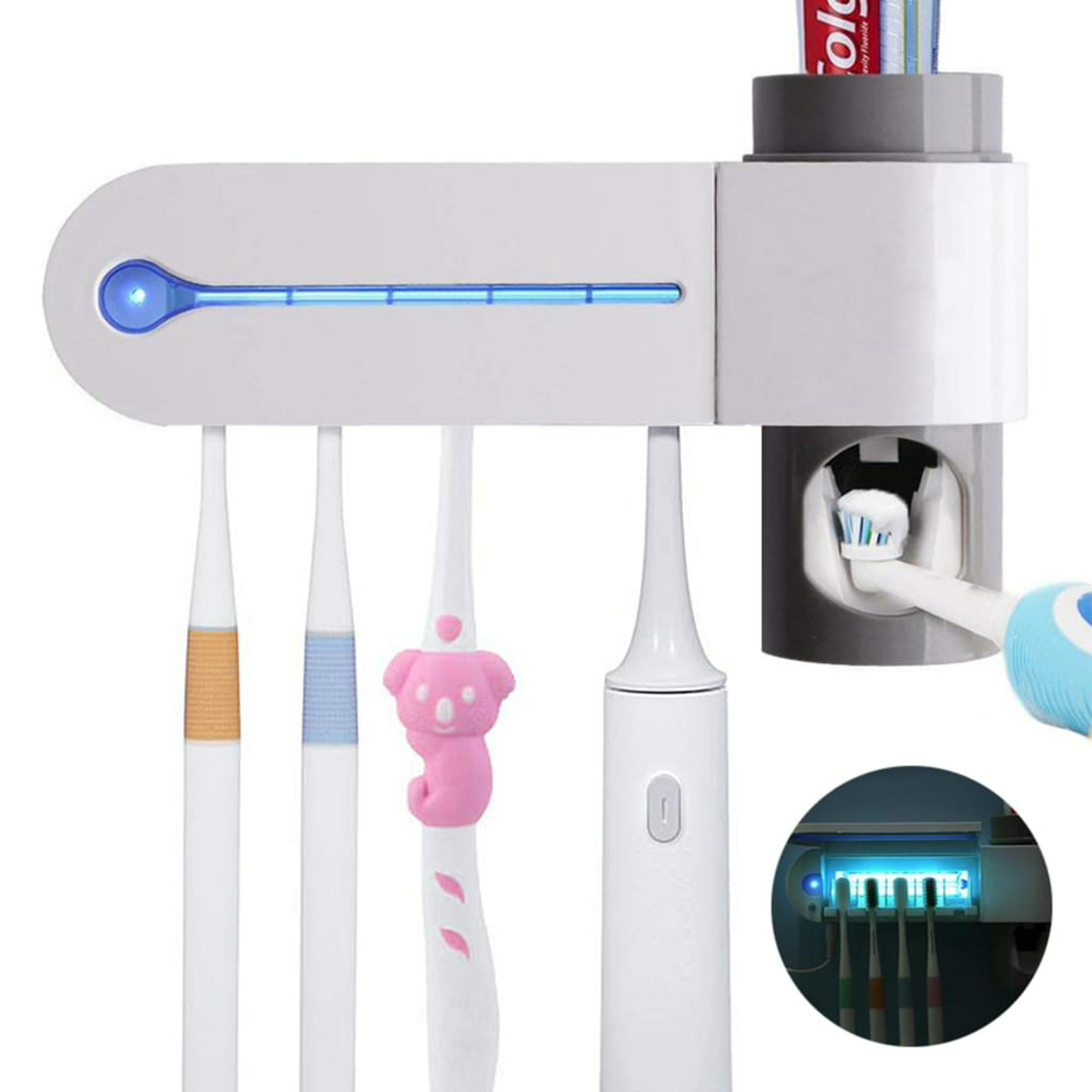  Soporte para cepillo de dientes montado en la pared para el  baño, dispensador de dientes eléctrico automático, juego de accesorios de  baño para niños con taza magnética, cajón de almacenamiento y