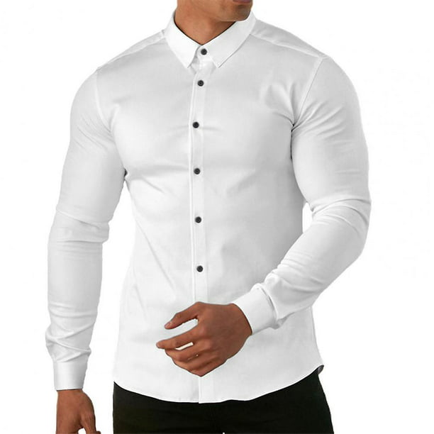 de hombre Camisa de color liso con cuello vuelto y botones antiarrugas | Walmart línea