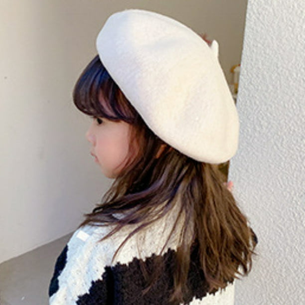Boina de lana sintética cálida para niñas, gorro de artista