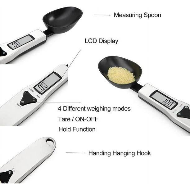 Cuchara medidora electrónica, escala digital precisa de cuchara con  pantalla LCD, báscula de cocina de acero inoxidable para especias,  alimentos para