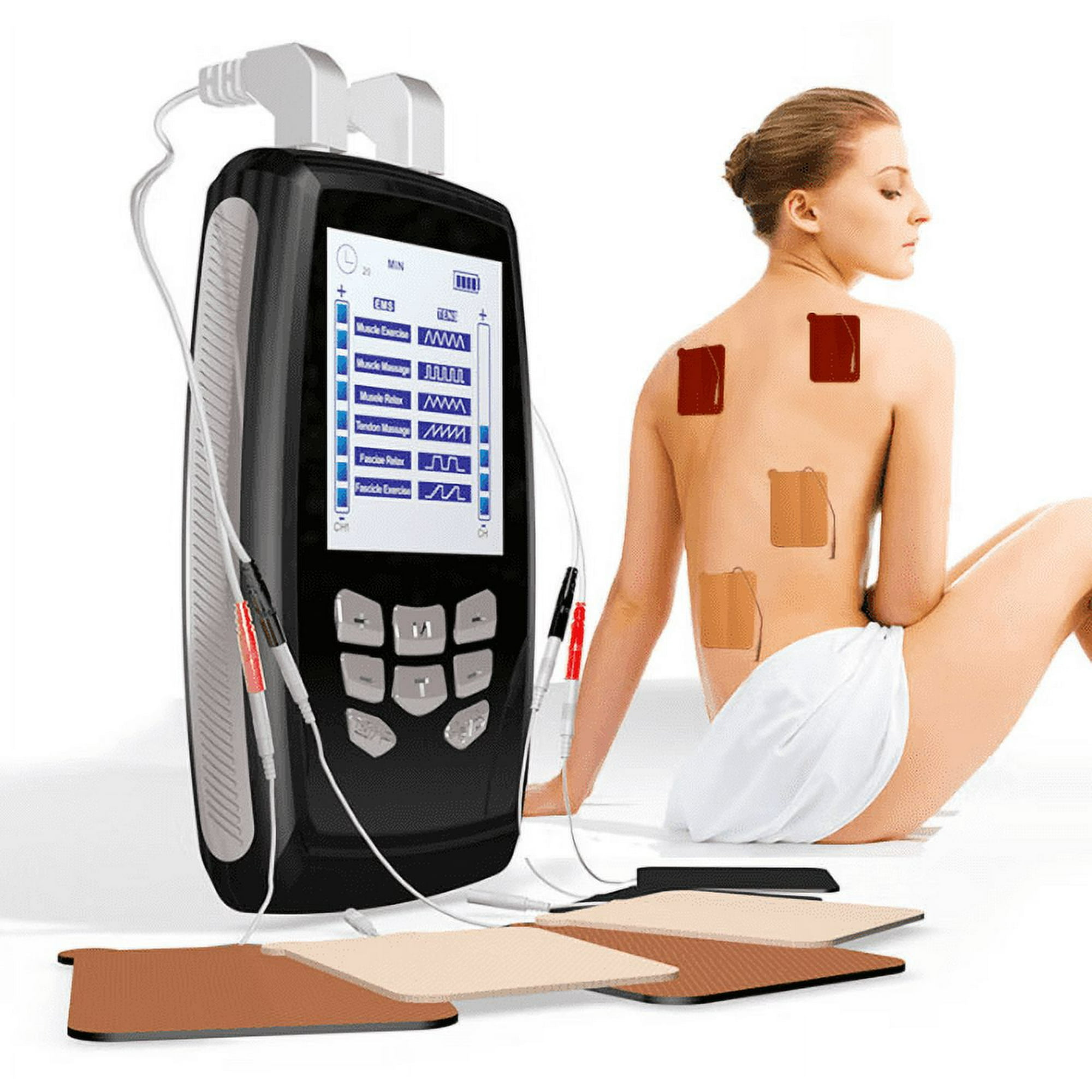 TENS EMS - Estimulador muscular con 24 modos, doble canal, masajeador de  pulso recargable para espalda, cuello, alivio del dolor muscular. Con 12
