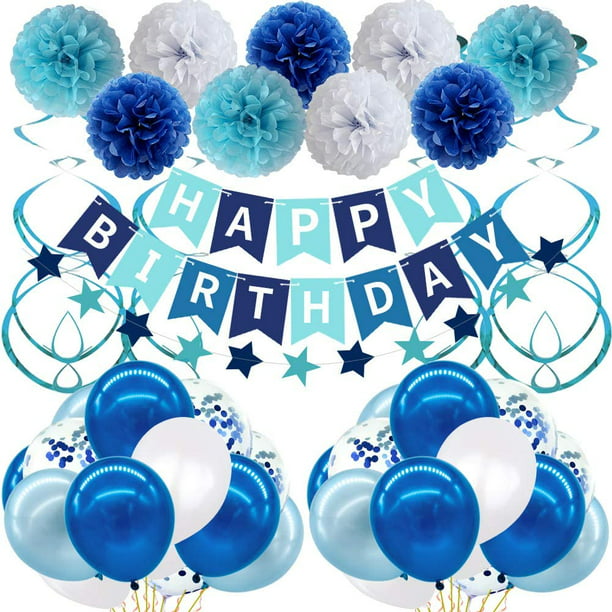 24 piezas Fondo azul mixto globos de fiesta de cumpleaños decoraciones , 4  años chico de cumpleaños adorno, Moda de Mujer