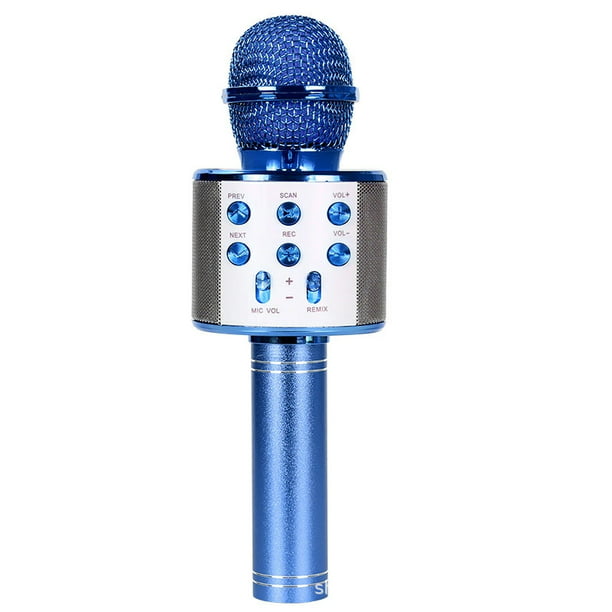Micrófono Juguete Con Base Bocina Luces y Karaoke Azul