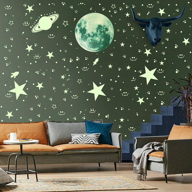 Etiquetas luminosas de la pared pegatinas de techo brillan en la Luna  oscura Decoración de la habitación de las estrellas de la estrella de cielo  brillante regalos perfectos para Niños dormitorio ropa