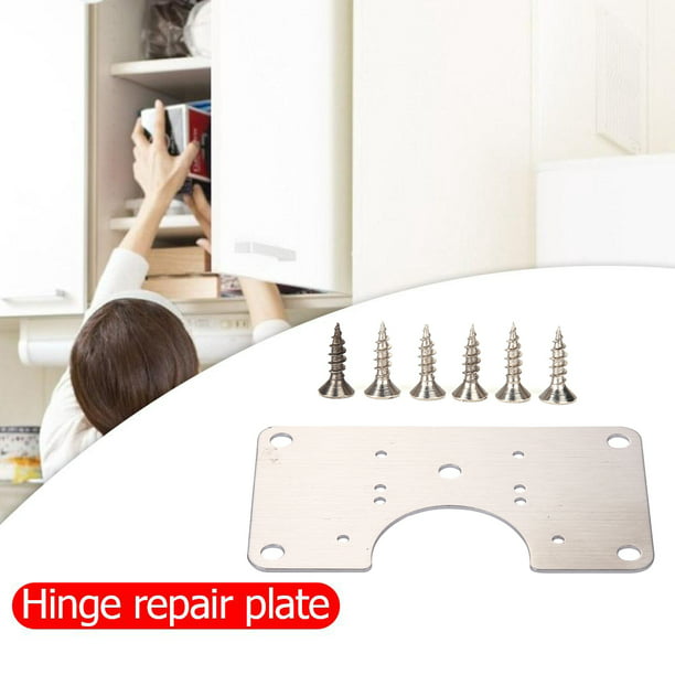 Kit de placas de fijación de bisagra de gabinete para reparación de bisagra  de acero inoxidable con agujeros para gabinete, cocina, puerta, armario