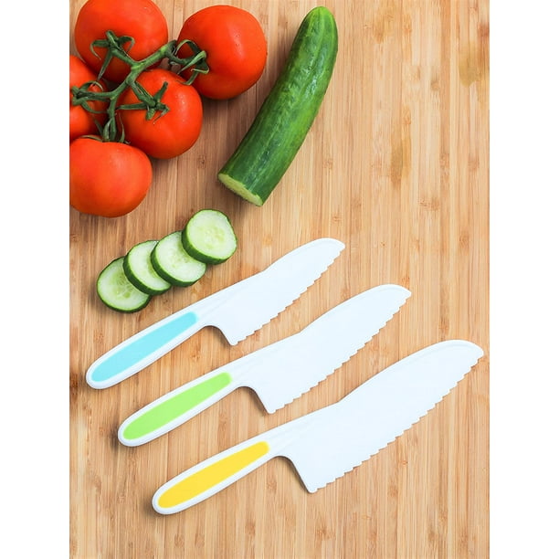 Tovla Jr. Knives for Kids Juego de cuchillos de cocina para hornear de  nailon de 3 piezas: cuchillos de cocina para niños en 3 tamaños y  colores/agarre firme, bordes dentados Jormftte WRMH-96