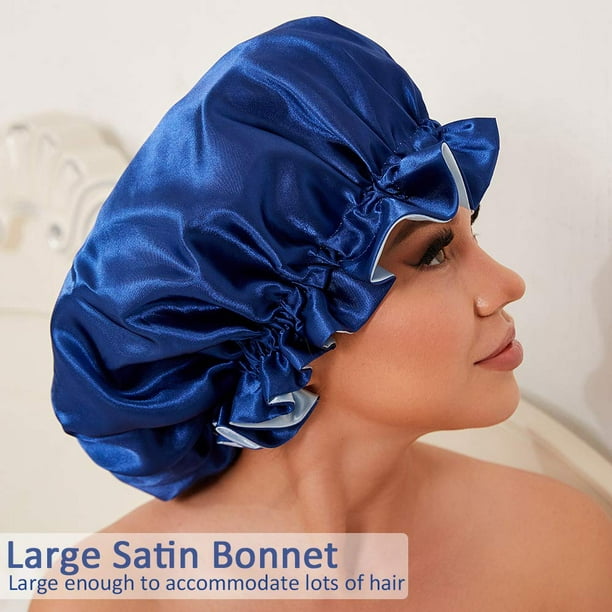  2 gorros de seda para dormir, gorros de satén para el cabello,  banda elástica suave, gorro de seda para cabello rizado (azul burdeos) :  Belleza y Cuidado Personal
