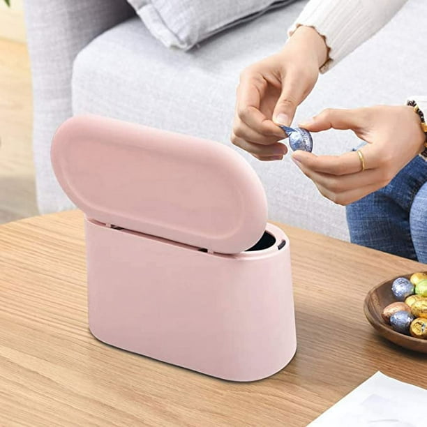 Papelera pequeña de escritorio con tapa de botón para oficina, baño, cocina  y dormitorio, despensa para mascotas (rosa) brillar Electrónica