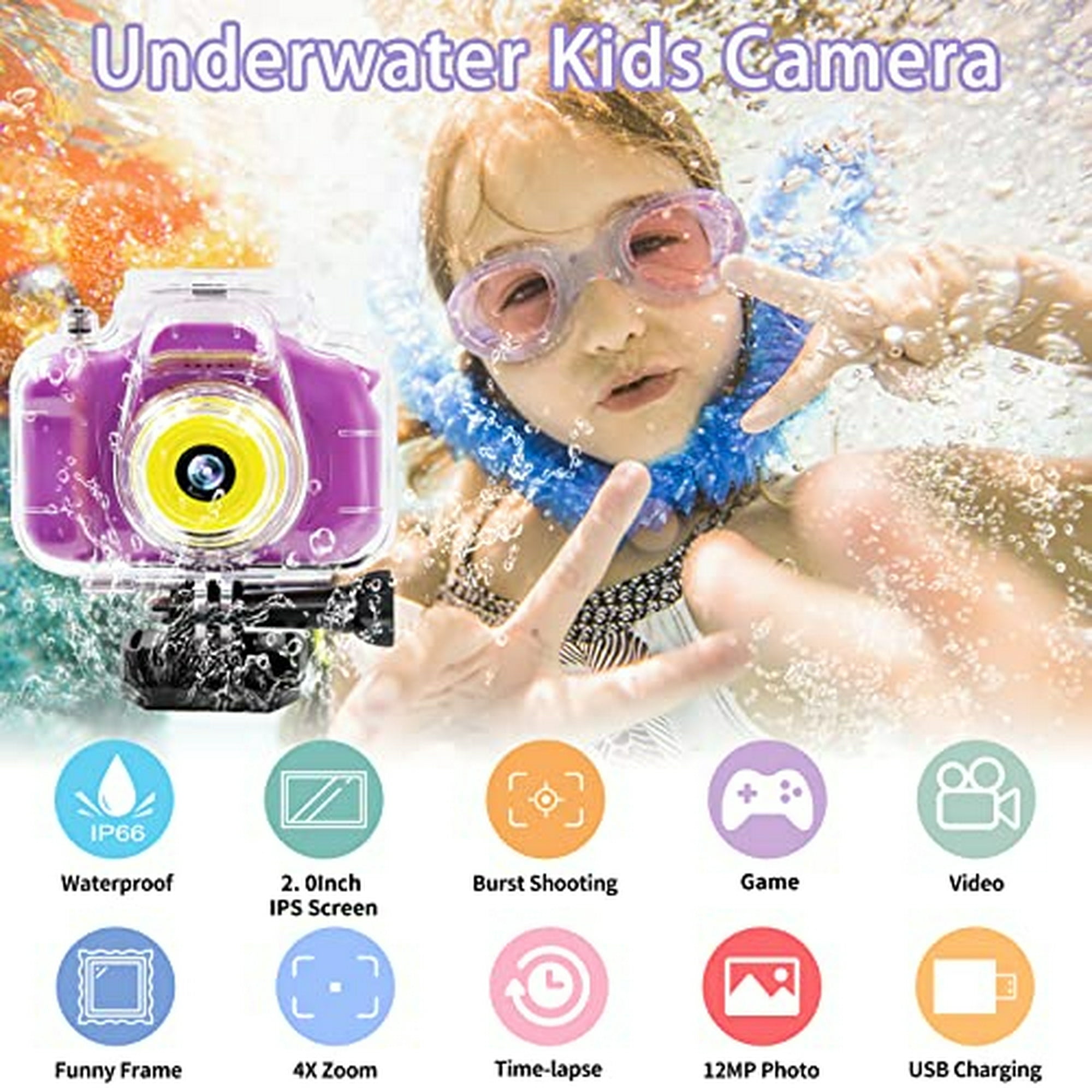 Juguete Cámara infantil con lente abatible para selfie, cámara digital HD  para niñas de 3 4 5 6 7 8 AMMAO TOY230209-1443toy