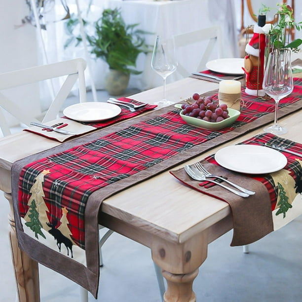 Camino de mesa de comedor con rejilla navideña, cubierta de adorno,  decoración de banquete y lugar de tela