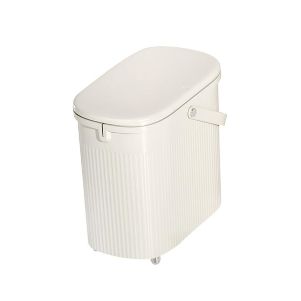 Cubo de basura estrecho con tapa, cubo de basura nórdico de diseño Simple,  cubo de basura para baño, garaje, dormitorio, sala de estar Blanco 9L  Soledad Papelera de baño