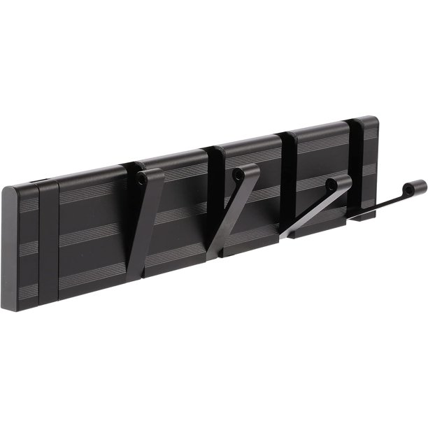 Perchero de Pared Plegable, Perchero Pared negro con 5 Ganchos