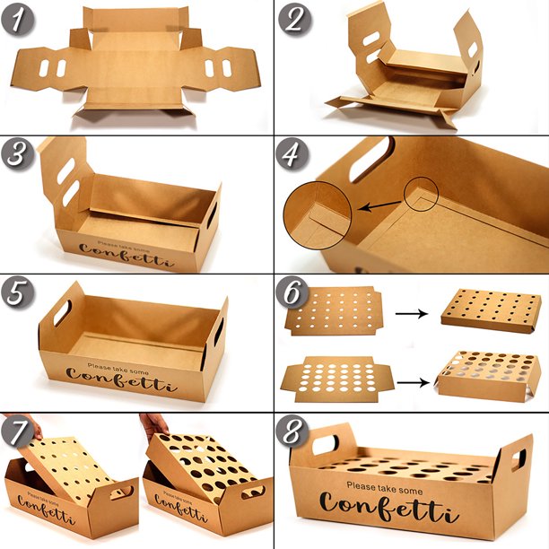 Caja de 20 soportes para confeti de boda, conos de confeti biodegradables y  bandeja de soporte, caja de cono de papel, 20 agujeros utilizados para