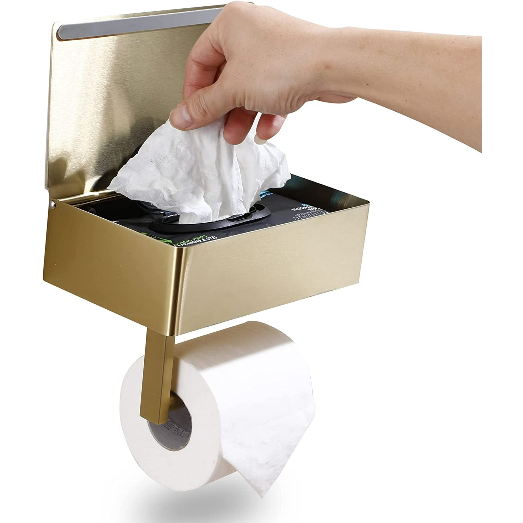 Portarrollo de papel higiénico con dispensador de toallitas húmedas  desechables, estante y almacenamiento para baño - Mantiene tus toallitas  ocultas