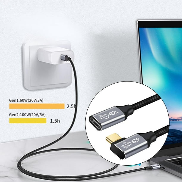 Adaptador usb PD Carga rápida USB 3.1 5A 20V Ángulo Curva Cable de  extensión para teléfonos inteligentes Los 0.25M Hugo Cable USB C
