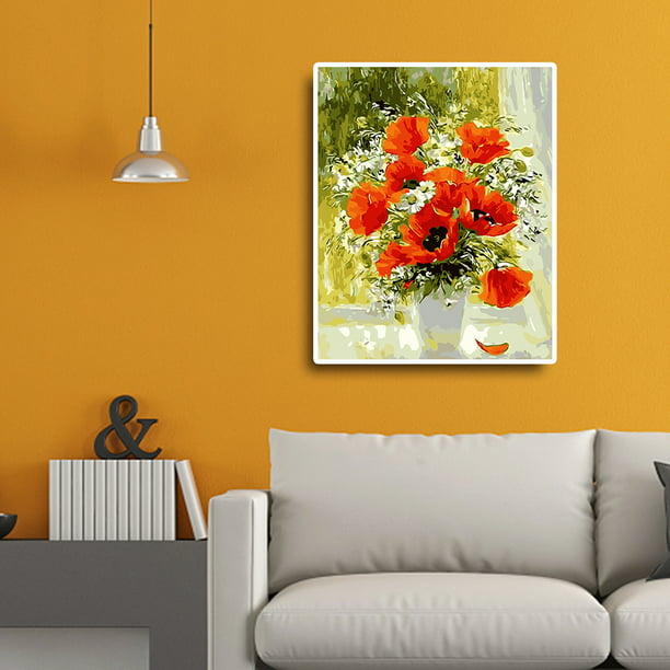 Cuadros Decorativos 40x50cm pintura por números DIY flores rojas cuadro arte  de pared para sala de estar Likrtyny embutido en tela