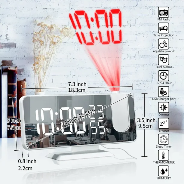 Reloj despertador digital, reloj de alarma dual ruidoso para dormitorio,  pantalla grande electrónica de 7.5 pulgadas con atenuador, cargador USB